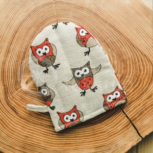 Colourful half-linen pot holder "Owl"